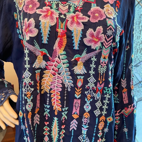 Johnny Was Embroidered Lulu Hummingbirds Tunic/ Mini Dress size XLP scoop neck - Picture 4 of 16